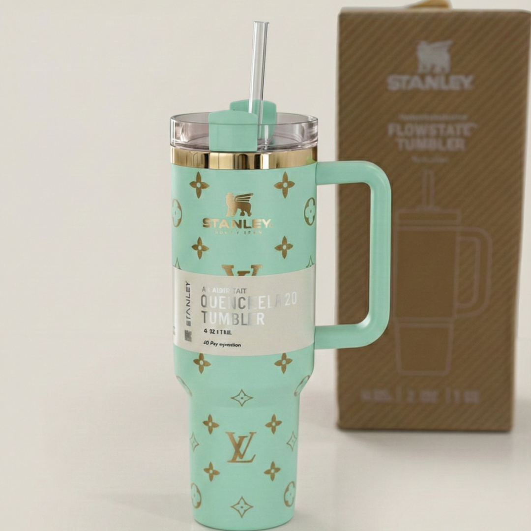40oz Luxury-Inspired Quencher Tumbler – Aqua Blue