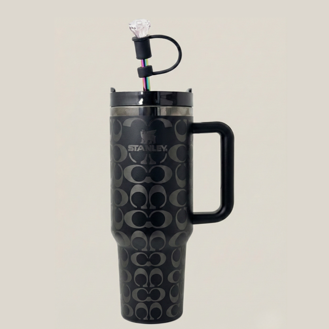 40oz Holographic Monogram Quencher Tumbler – Black & Silver