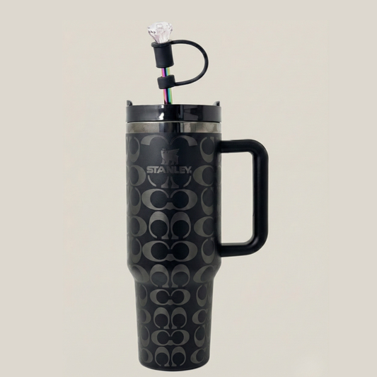 40oz Holographic Monogram Quencher Tumbler – Black & Silver