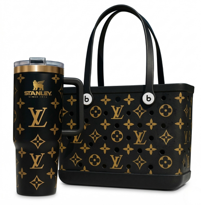 LuxeCarry Bogg Bag LV Style Duo — Tote + 40oz Stanley Tumbler