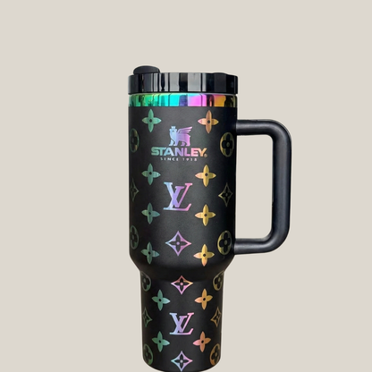 40oz Luxury-Inspired Quencher Tumbler – Rainbow Black