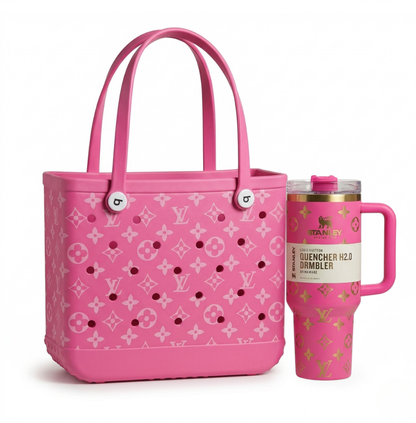 LuxeCarry Bogg Bag LV Style Duo — Tote + 40oz Stanley Tumbler