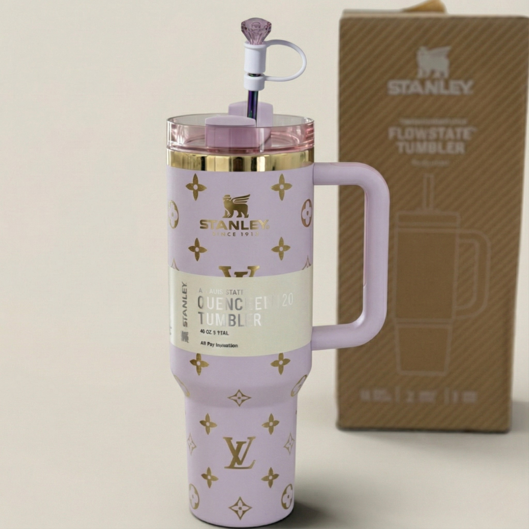 40oz Luxury-Inspired Quencher Tumbler + Luxury Keychain + Gem Straw Topper – Lilac