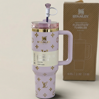 40oz Luxury-Inspired Quencher Tumbler + Luxury Keychain + Gem Straw Topper – Lilac