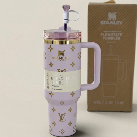 40oz Luxury-Inspired Quencher Tumbler + Luxury Keychain + Gem Straw Topper – Lilac