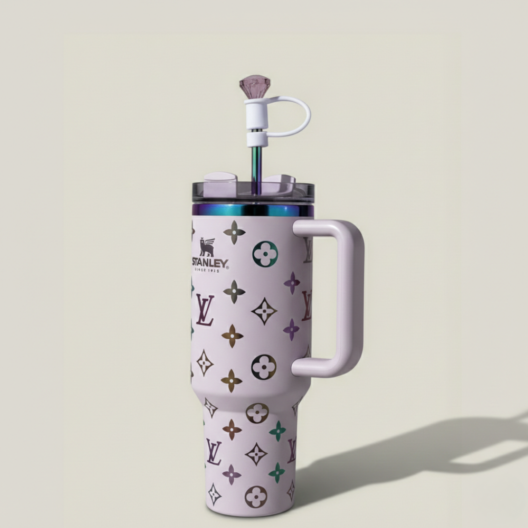 40oz Luxury-Inspired Quencher Tumbler + Luxury Keychain + Gem Straw Topper – Lilac