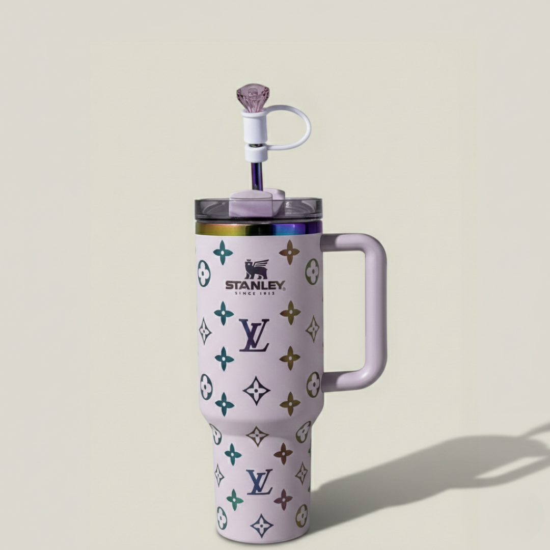 40oz Luxury-Inspired Quencher Tumbler + Luxury Keychain + Gem Straw Topper – Lilac