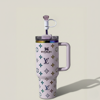 40oz Luxury-Inspired Quencher Tumbler + Luxury Keychain + Gem Straw Topper – Lilac