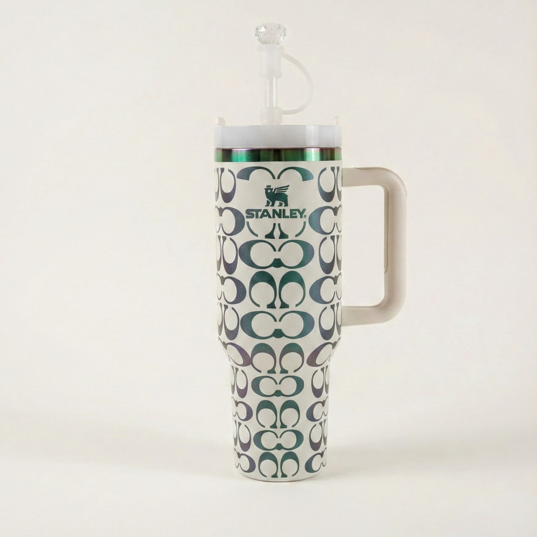 40oz Holographic Monogram Quencher Tumbler – White